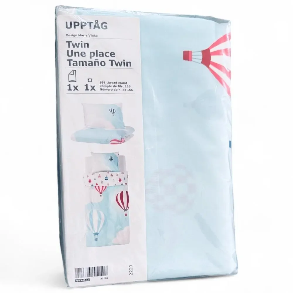 IKEA UPPTAG Twin Blue Air Balloon Pattern Duvet Cover & PIllow Case